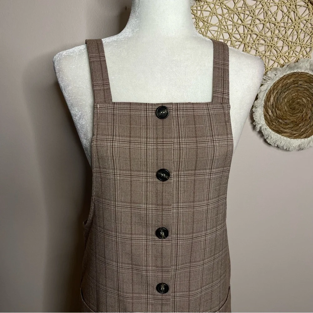 Forever 21 Plaid Button Overall Jumper Mini Dress (brown/tan) - small